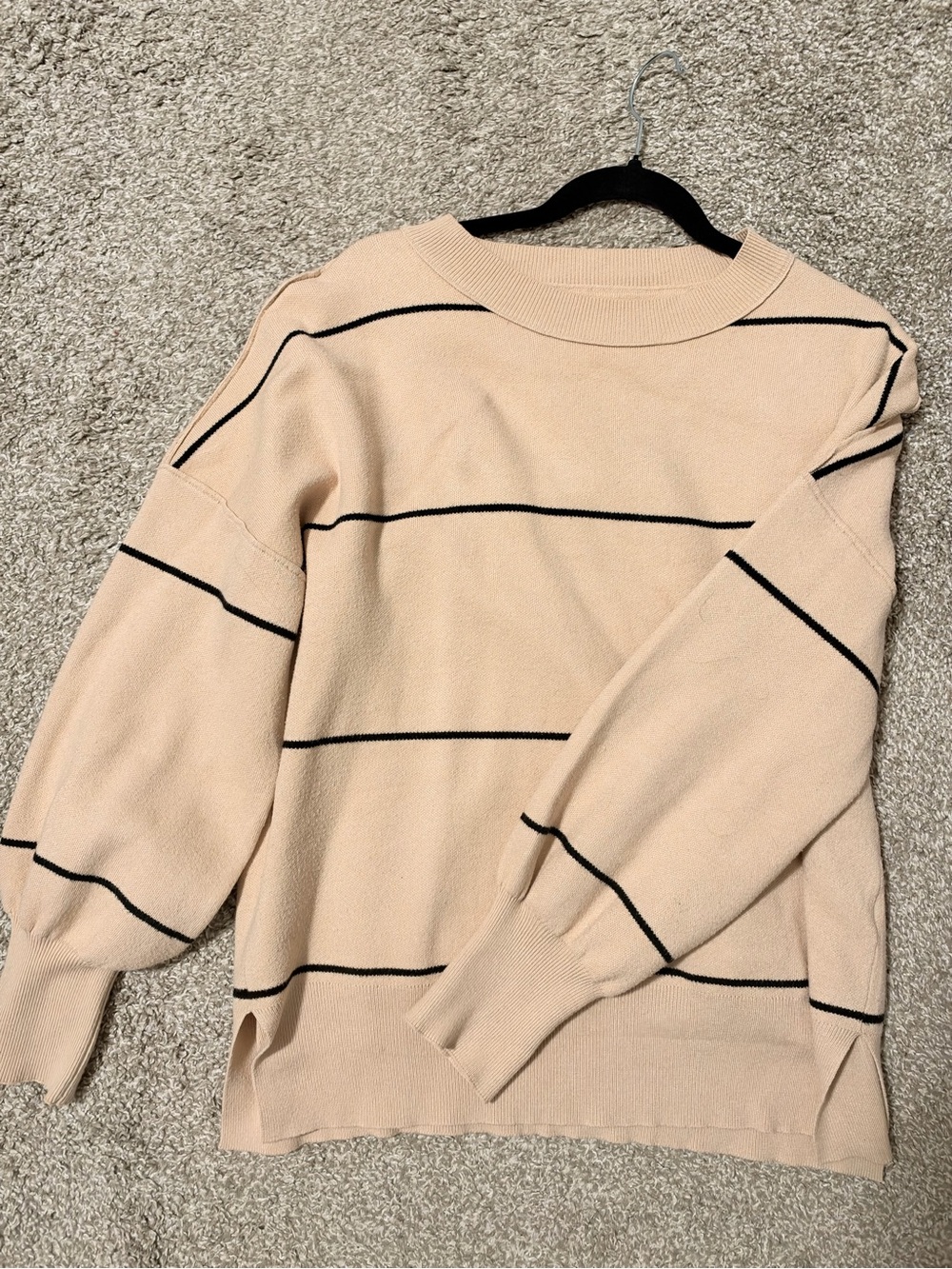 Striped Crewneck Sweater in Light Beige